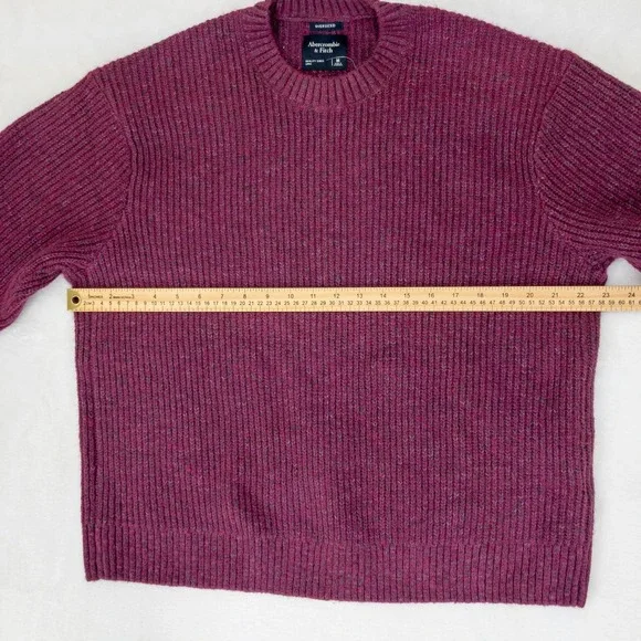 Abercrombie Fitch Oversized Crewneck Sweater Womens Medium Berry Burgundy Ribbed - Picture 6 of 10